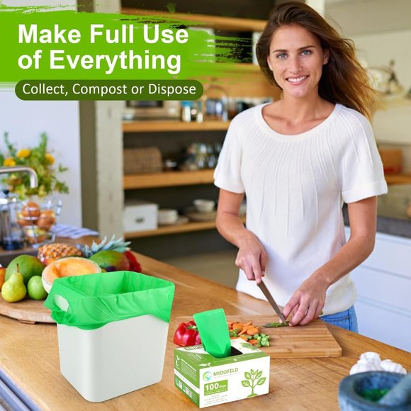 2.6 Gallon Compostable Bags, Biodegradable Small Trash Bags 100 Count Waste Bags - Picture 4 of 8